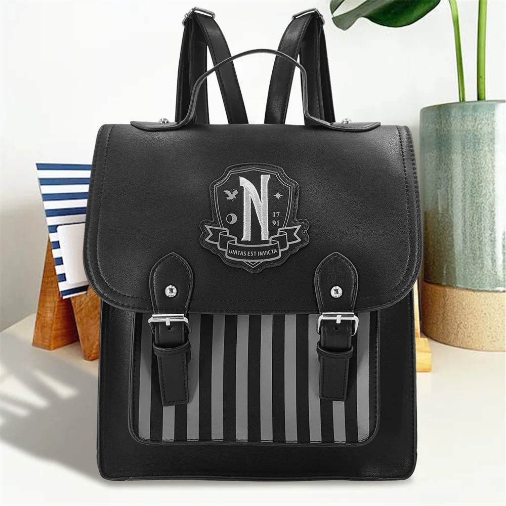 Leather Backpack Vintage - 영화 웬즈데이 블랙 PU 가죽 백팩
