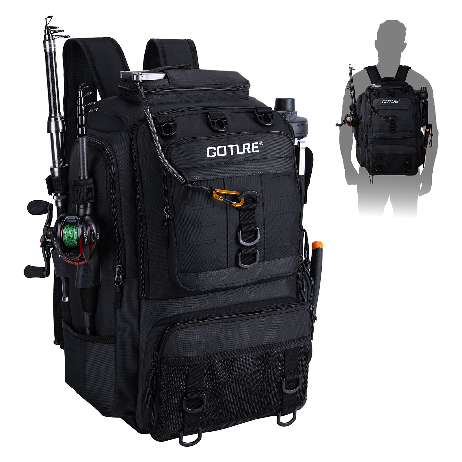 Backpack Insert Organizer - 낚싯대 홀더가 있는 Goture 낚시 가방,
