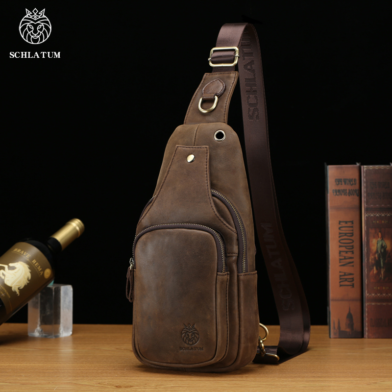 Leather Backpack Vintage - SCHLATUM 100% 정품 가죽 가슴 가방