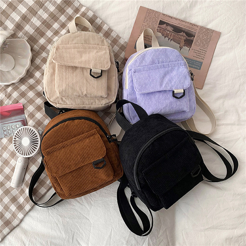 Fashion Backpack Women - 솔리드 컬러 미니 배낭 코듀로이 작은