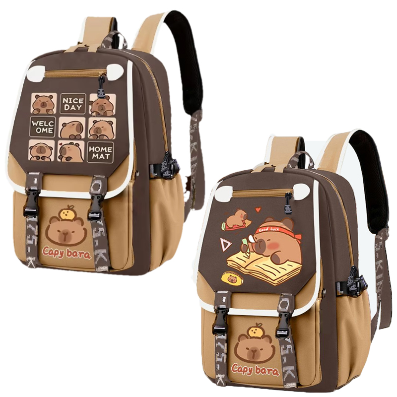 Kawaii Capybara 세련된 카키색 키즈 배낭  - School Backpack Teen 리뷰 및 가격