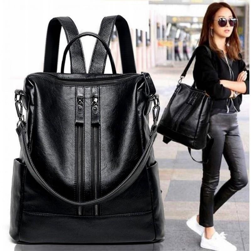 여성 부드러운 가죽 배낭 학교 블랙 캐주얼 다기능 대학 - Canvas Backpack Casual 리뷰 및 가격