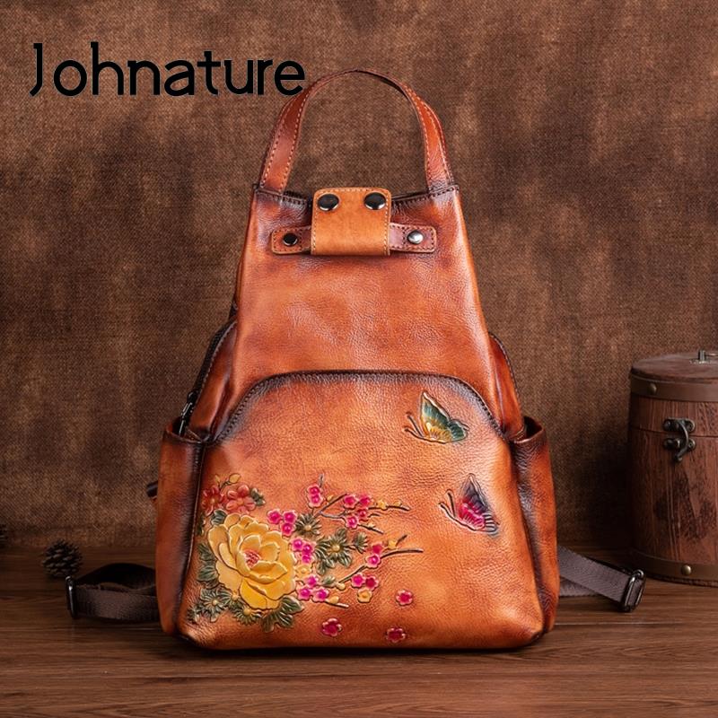 Johnature 정품 가죽 엠보싱 숄더 백 여성 배낭 - Leather Backpack Vintage 리뷰 및 가격