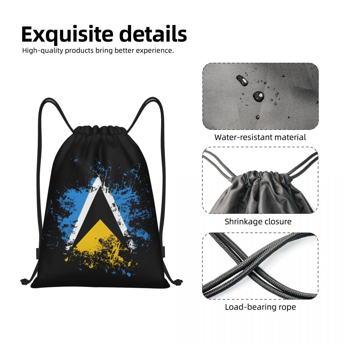 세인트 루시아 국가 국기 수채화 드로스트링 배낭 여성  - Drawstring Gym Bag 리뷰 및 가격